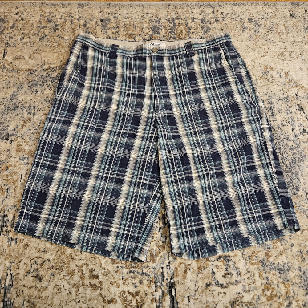 Columbia Men's Plaid Shorts Size 38 Blue Cotton AM4513